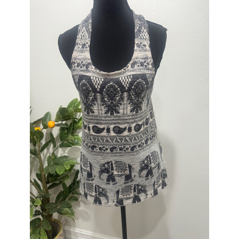 Ginger G Grey Elephant Paisley Print Knit Racerback Tank Top Women Small